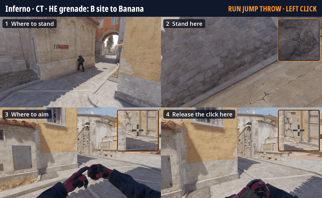 Карточка раскидки топ-игрока: хаешка на Inferno с B на Banana: где встать, куда целиться и где отпустить кнопку